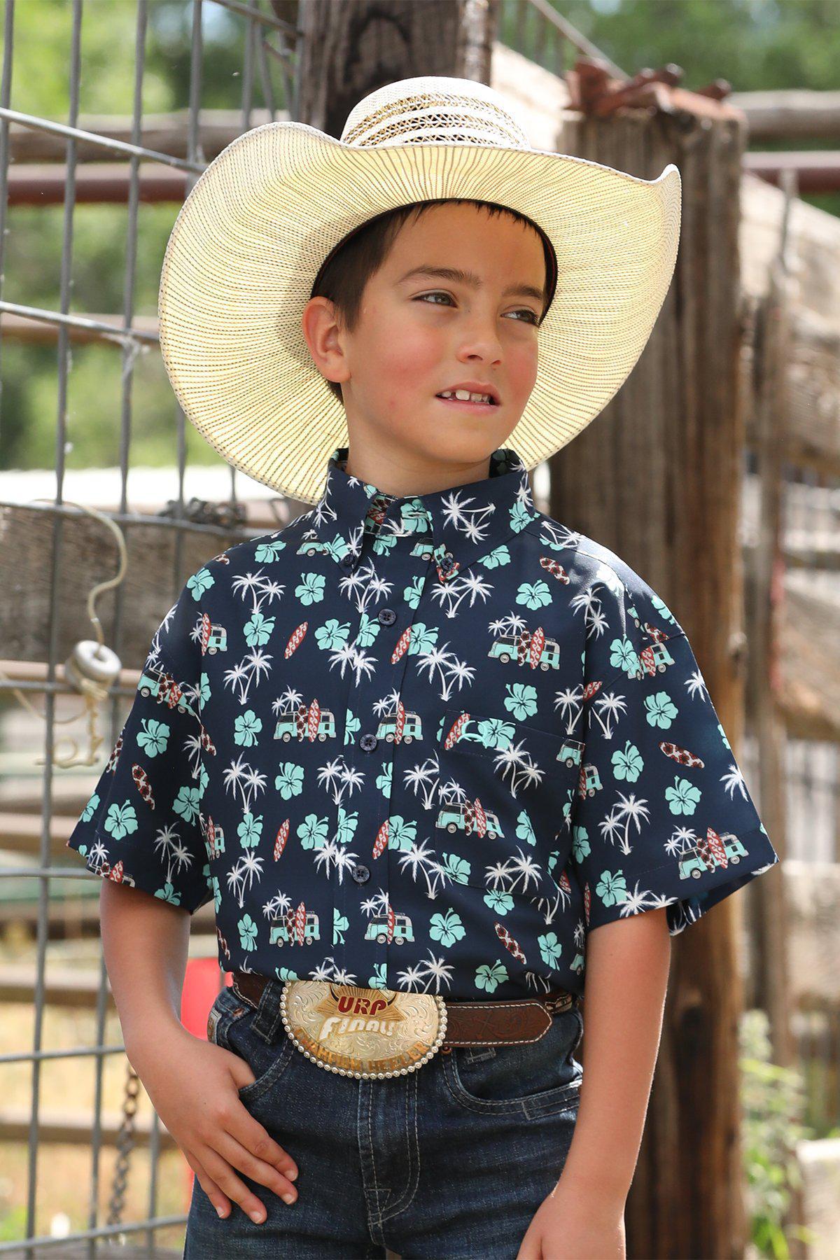 Cinch Boys Palm Tree Button Down Shirt