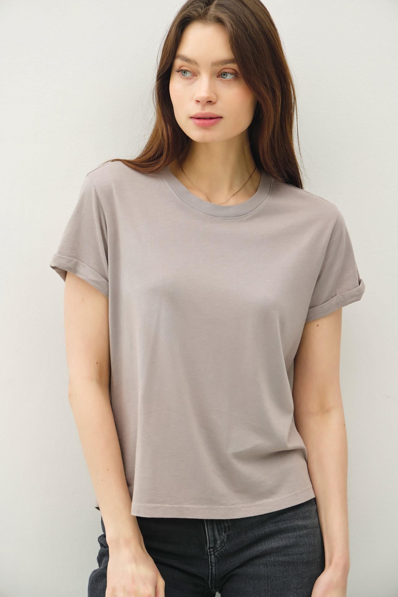 Be Cool Rolled Sleeve Tee Greige