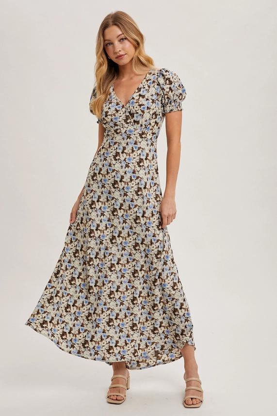 Bluivy Blue/Brown Floral Maxi Dress
