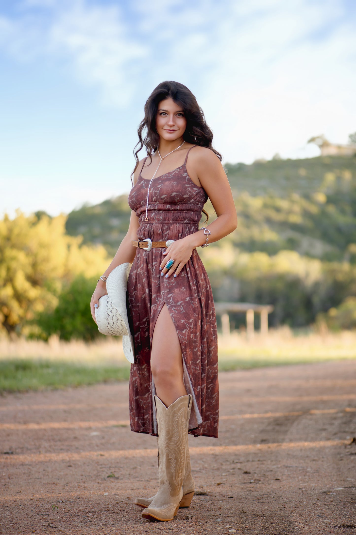Rock&Roll Horse Print Midi Cami Dress