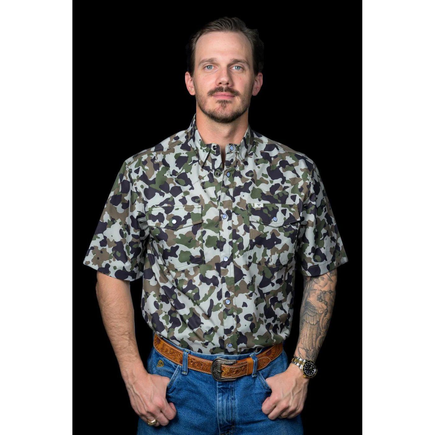 Ferrell Short Sleeve Snap Shirt Olive Camo