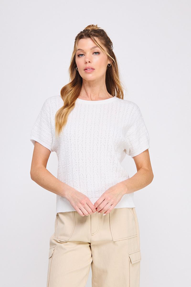 AR White Pointelle Mini Cable Knit Top