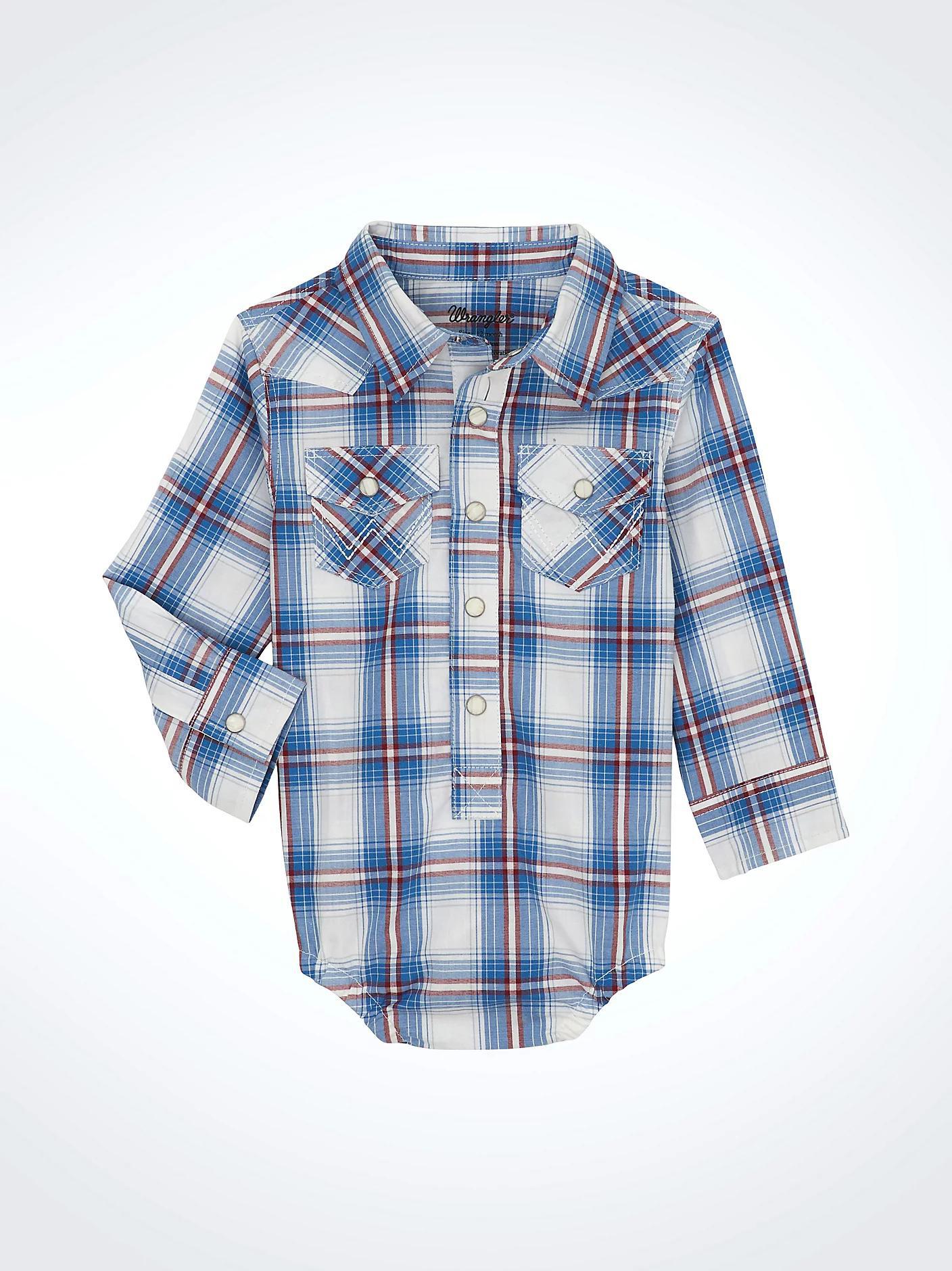 Wrangler Baby Blue Plaid Bodysuit Pearl Snap