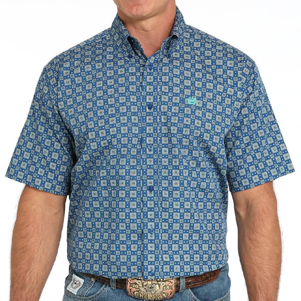 Cinch Royal Blue Square Print Shirt