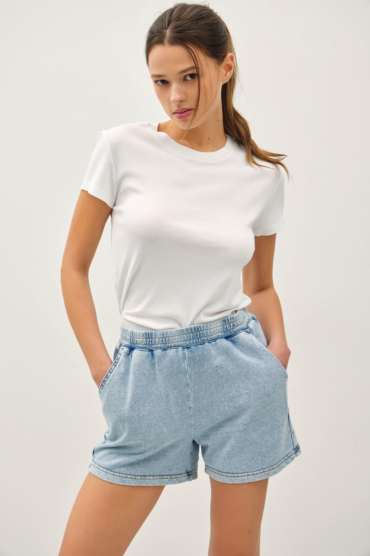 BE Cool Light Denim Cotton Fleece Shorts