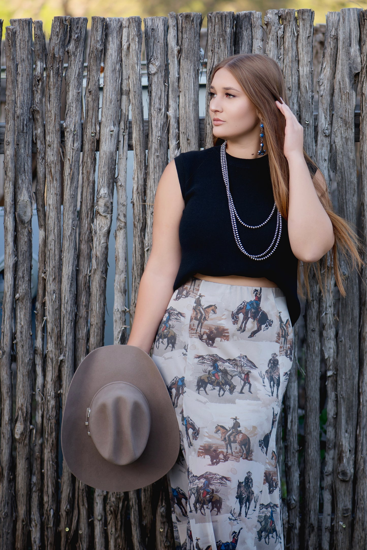 Avery Western Cowboy Print Skirt