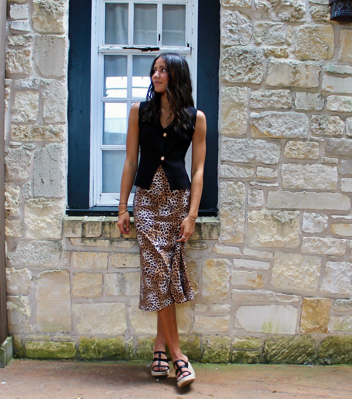 Wishlist Leopard Midi Skirt Mocha