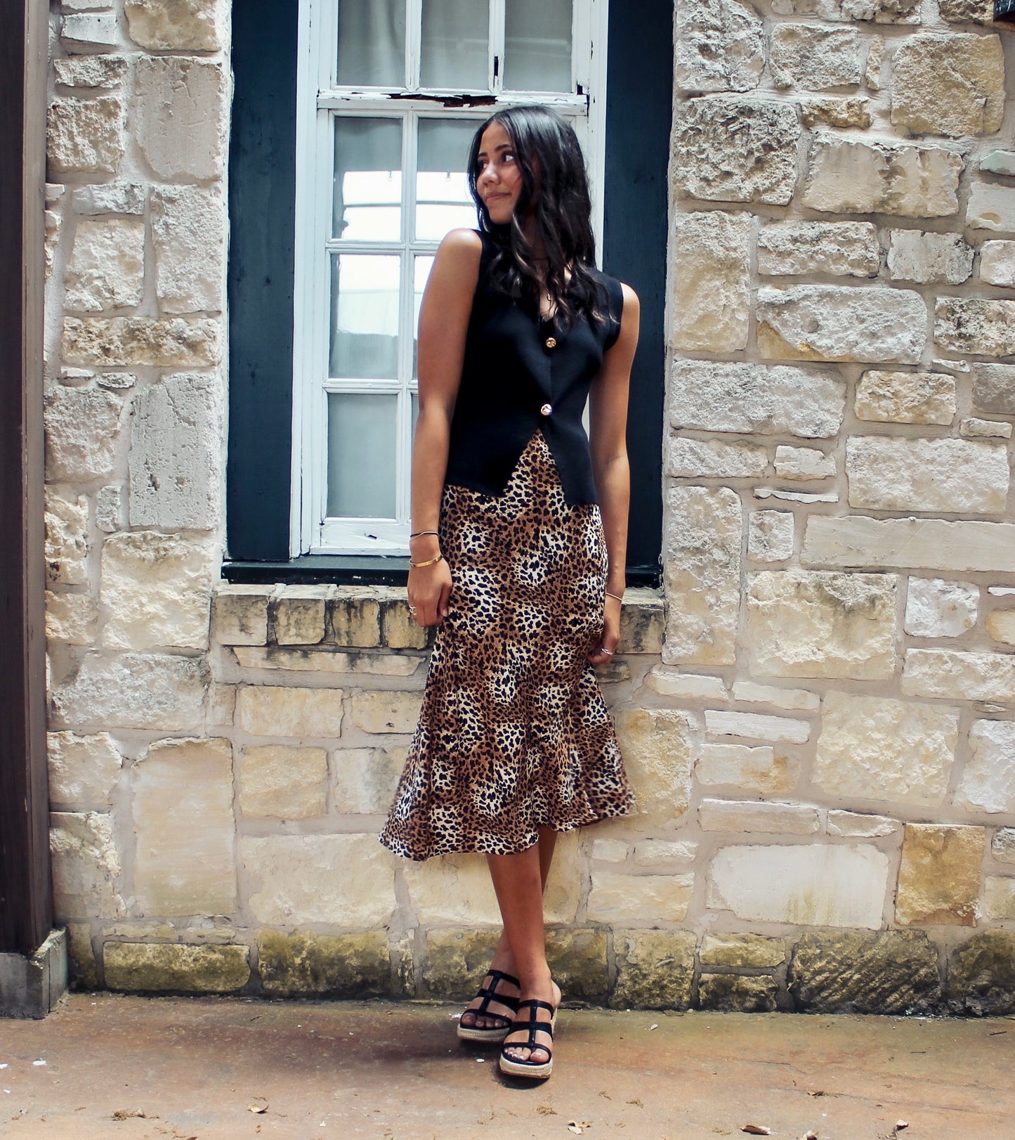 Wishlist Leopard Midi Skirt Mocha