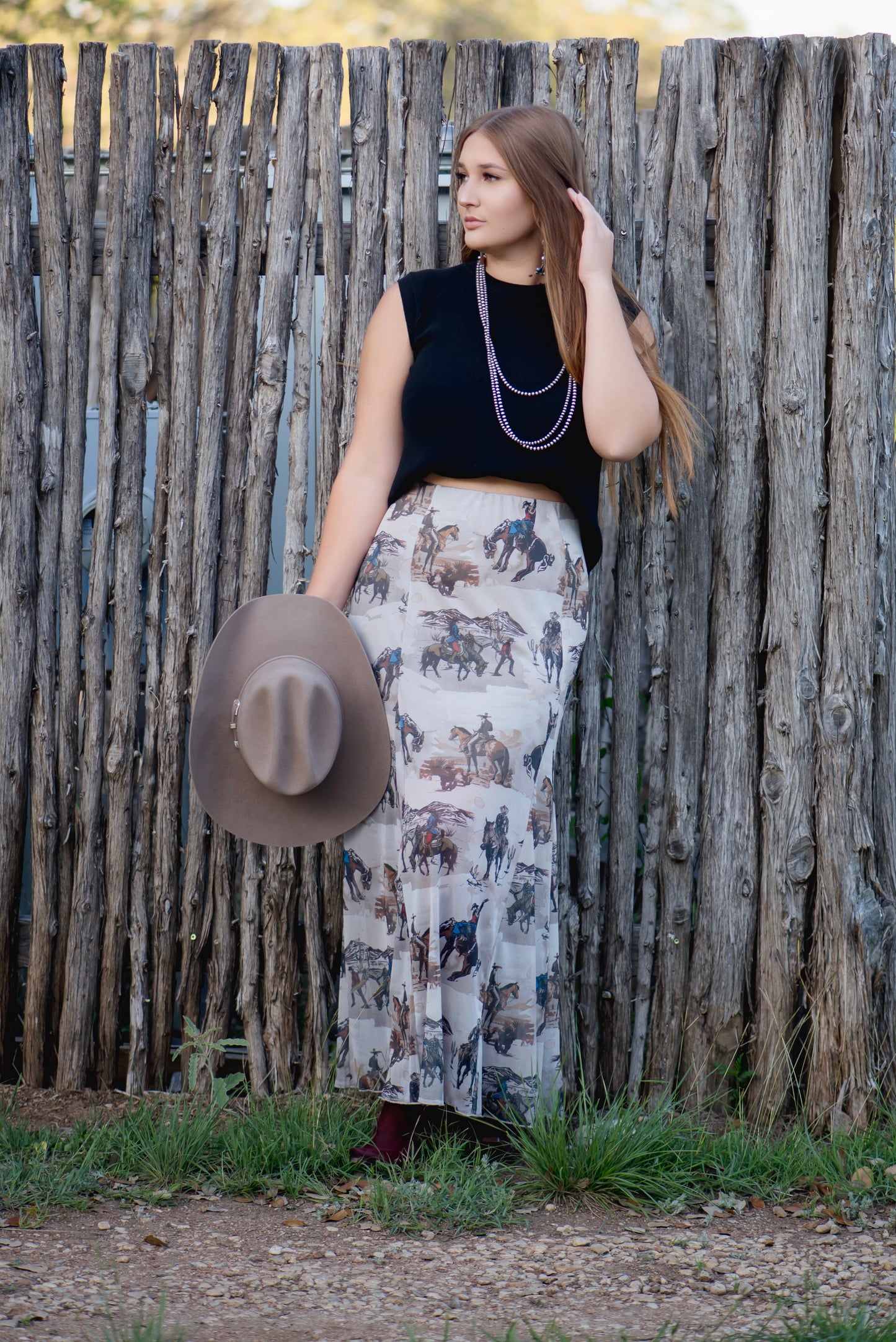 Avery Western Cowboy Print Skirt