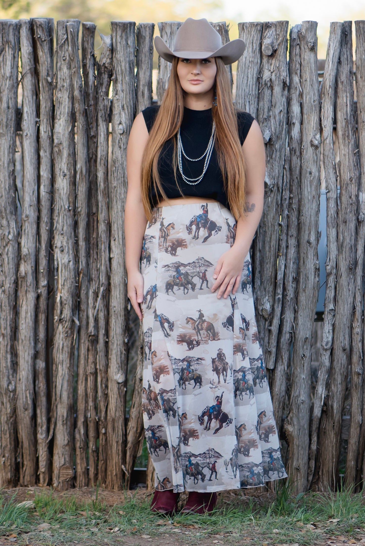Avery Western Cowboy Print Skirt