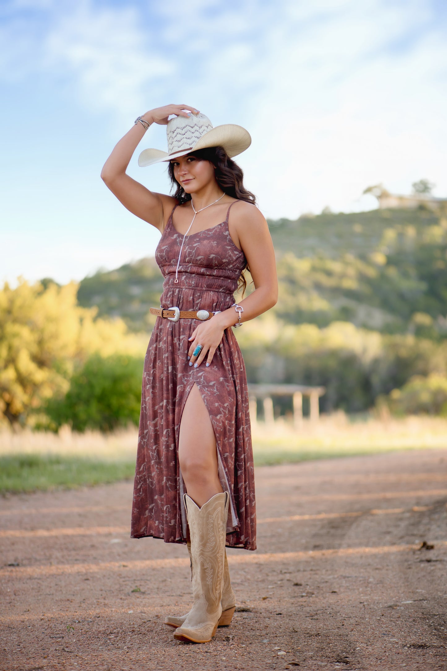 Rock&Roll Horse Print Midi Cami Dress