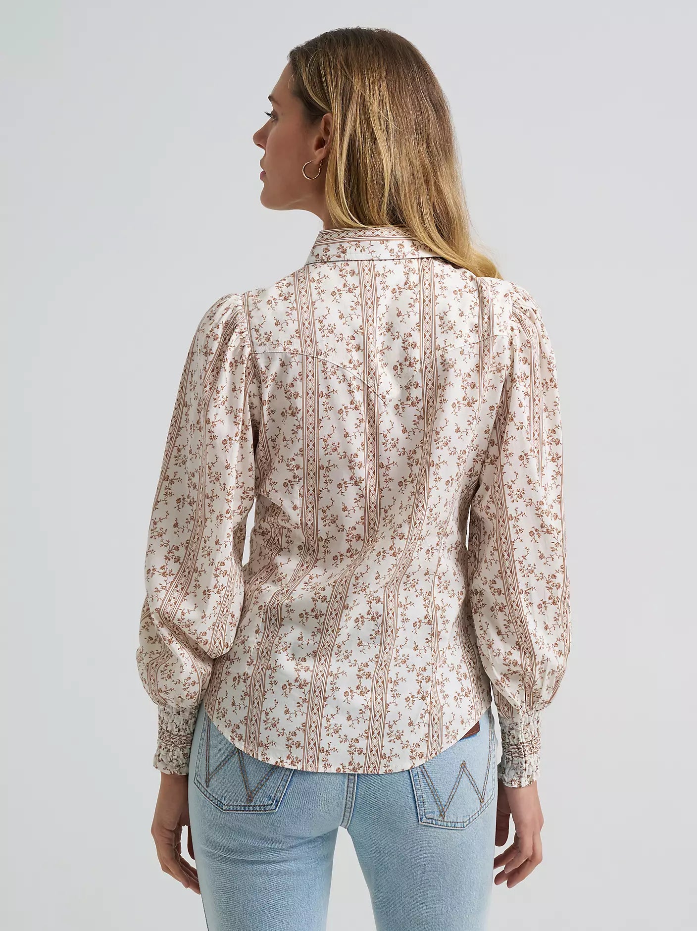Wrangler Smocked Sleeve Snap Blouse
