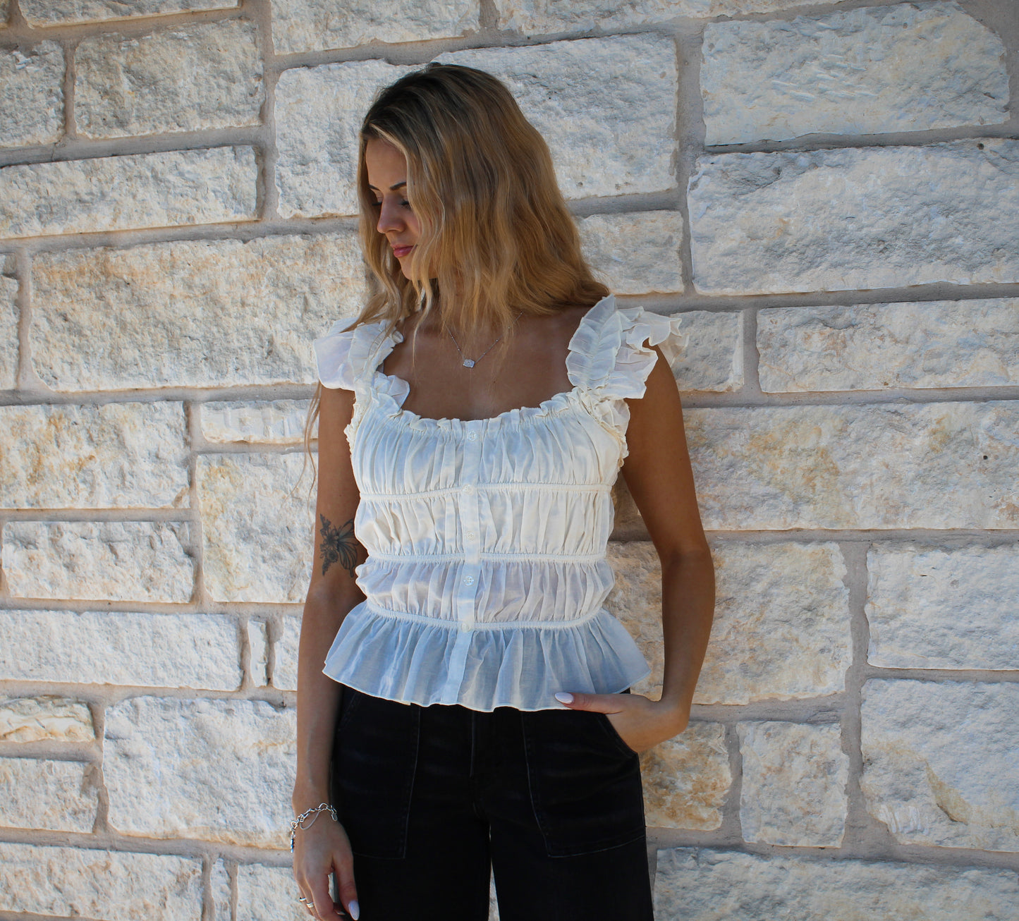Rock&Roll Ruched Crop Top Natural