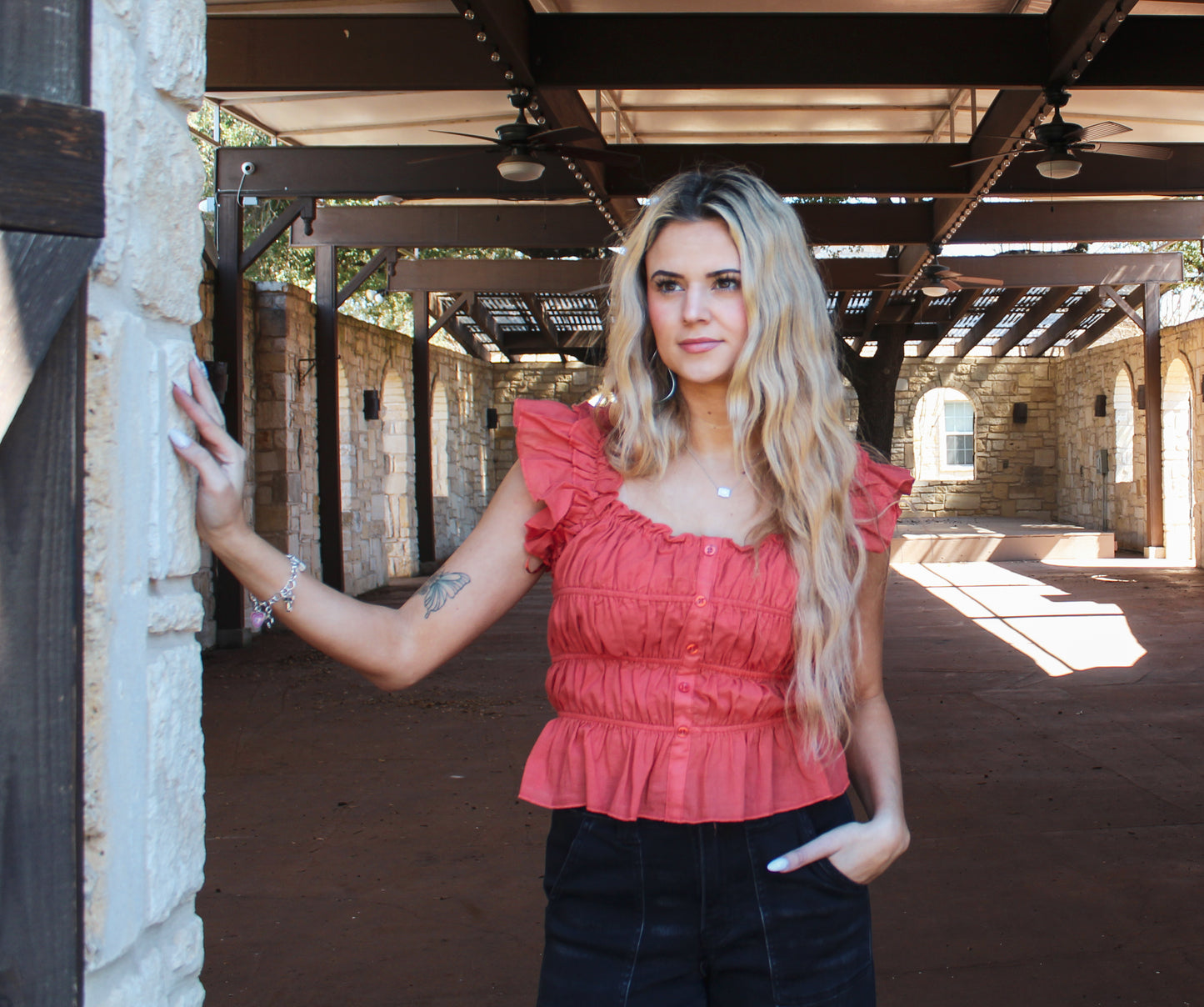 Rock&Roll Ruched Crop Top Rust