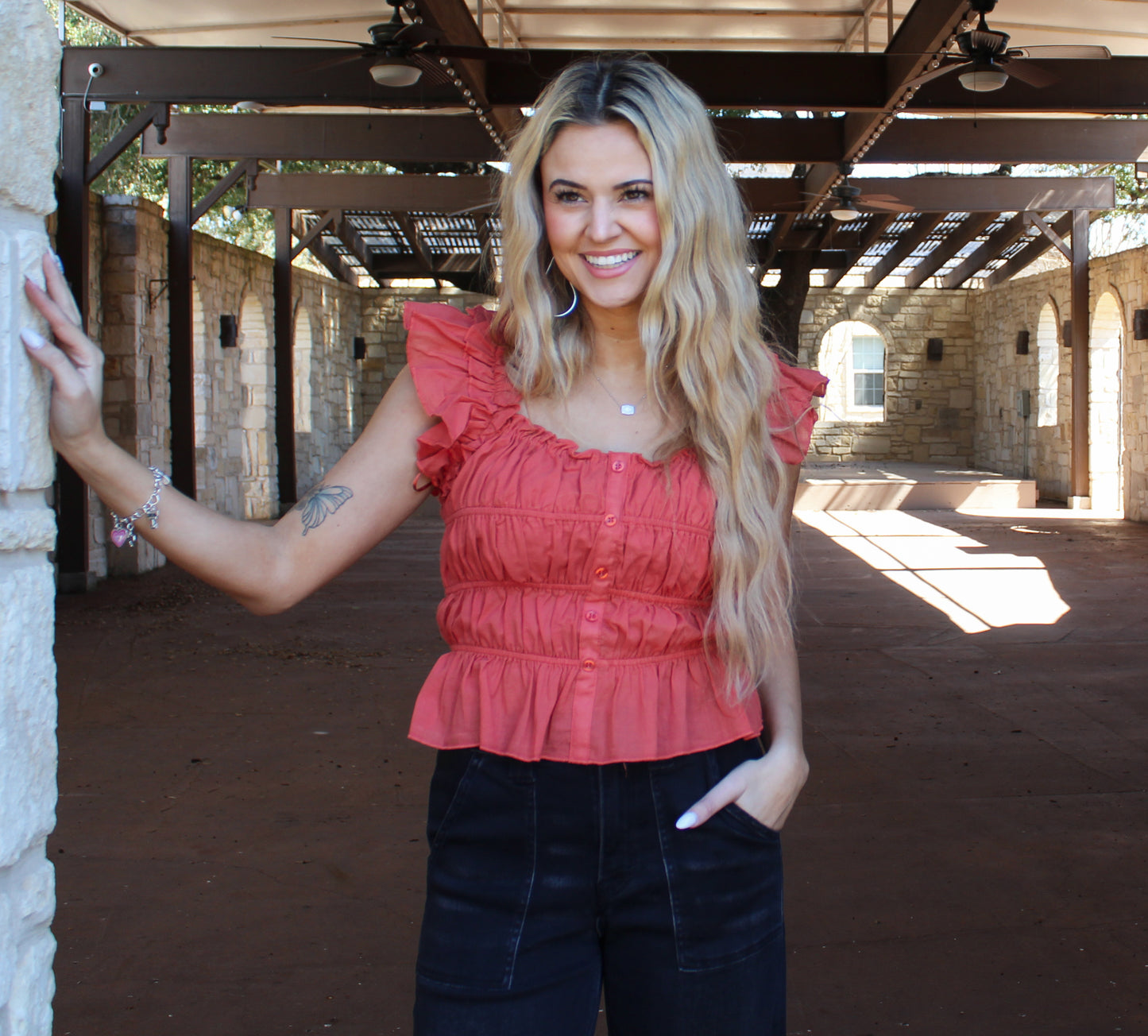 Rock&Roll Ruched Crop Top Rust