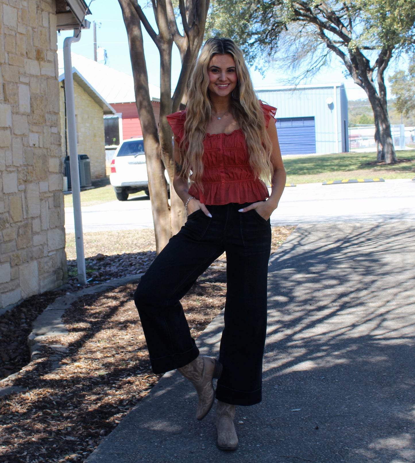 Rock&Roll Ruched Crop Top Rust
