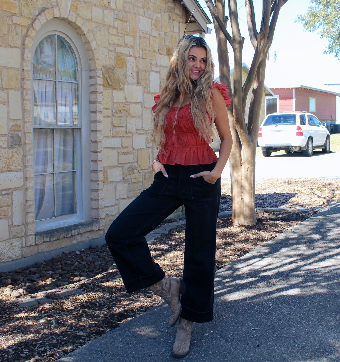 Rock&Roll Ruched Crop Top Rust