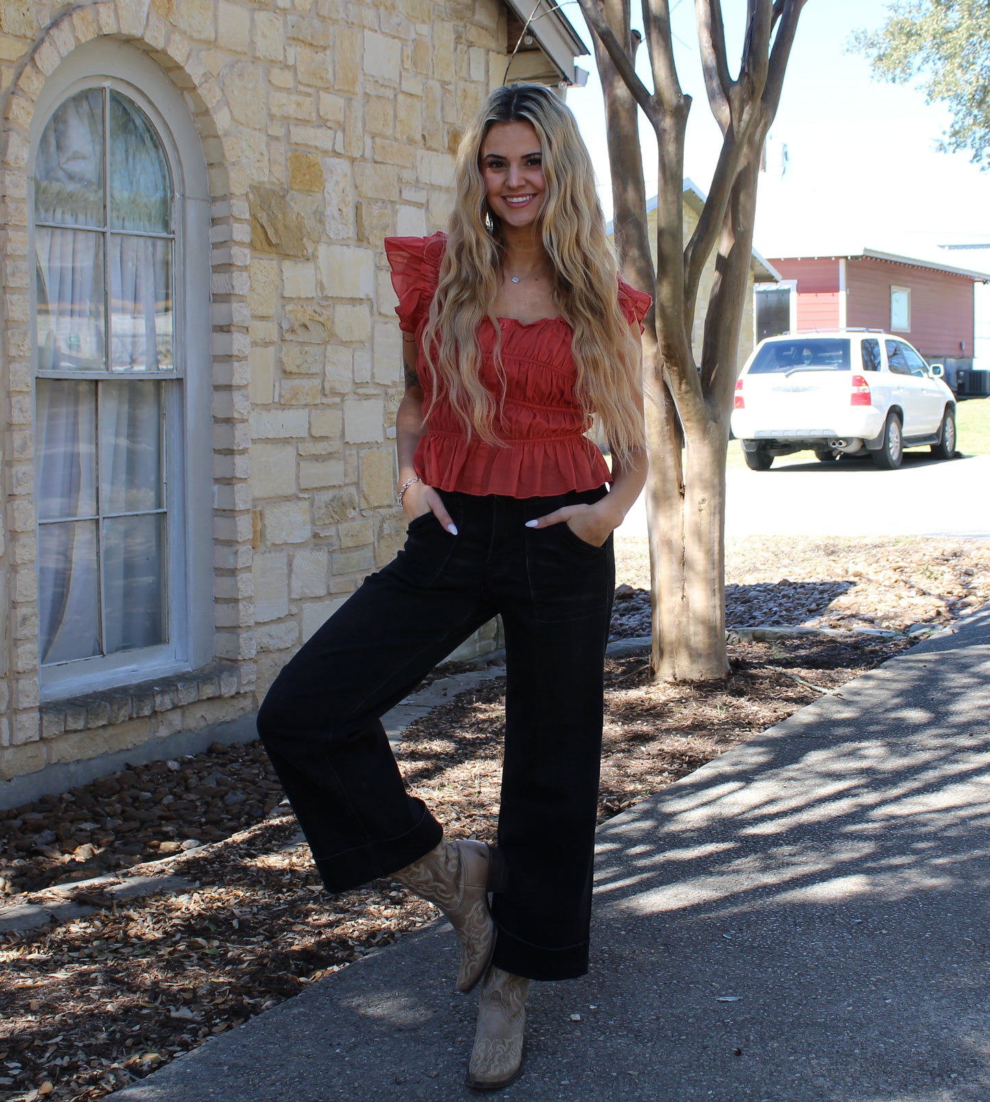 Rock&Roll Ruched Crop Top Rust