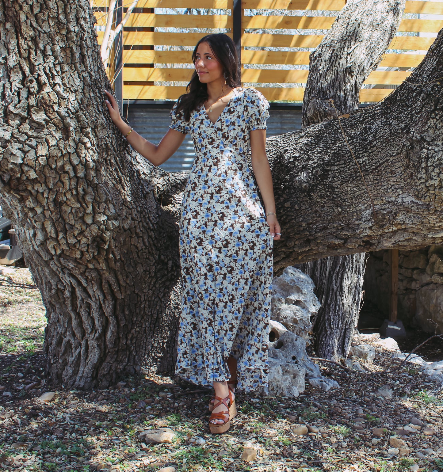Bluivy Blue/Brown Floral Maxi Dress
