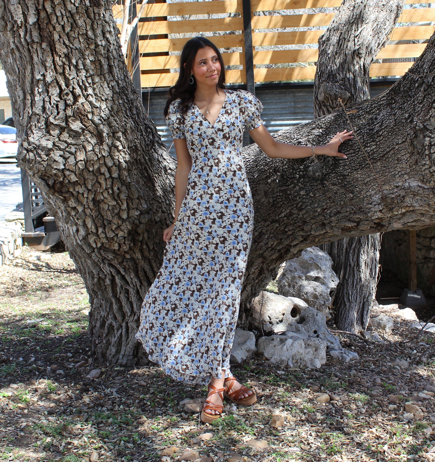 Bluivy Blue/Brown Floral Maxi Dress