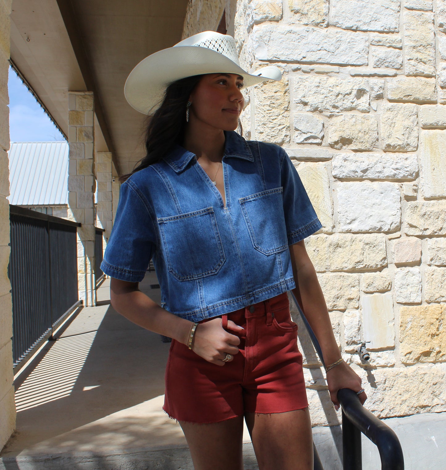 Miou Muse Denim Front Pocket Shirt