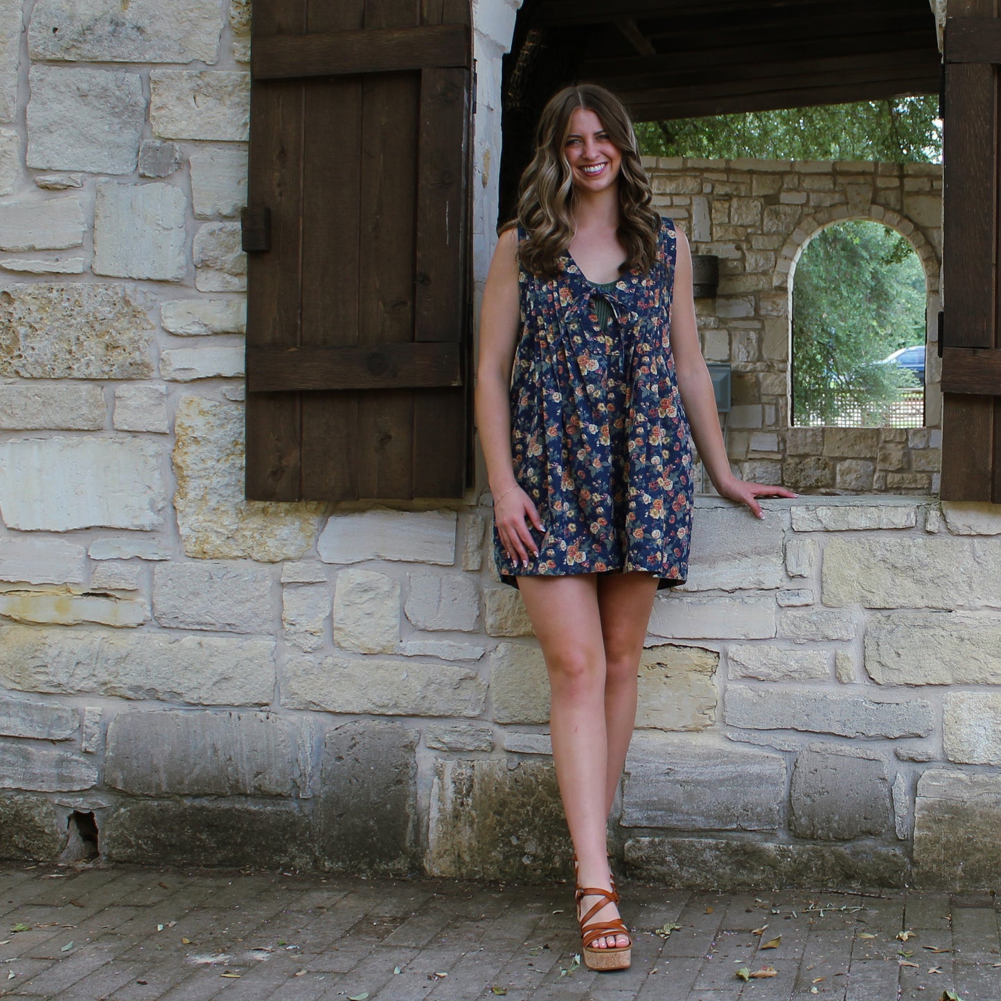 BiBi Denim Washed Floral Romper