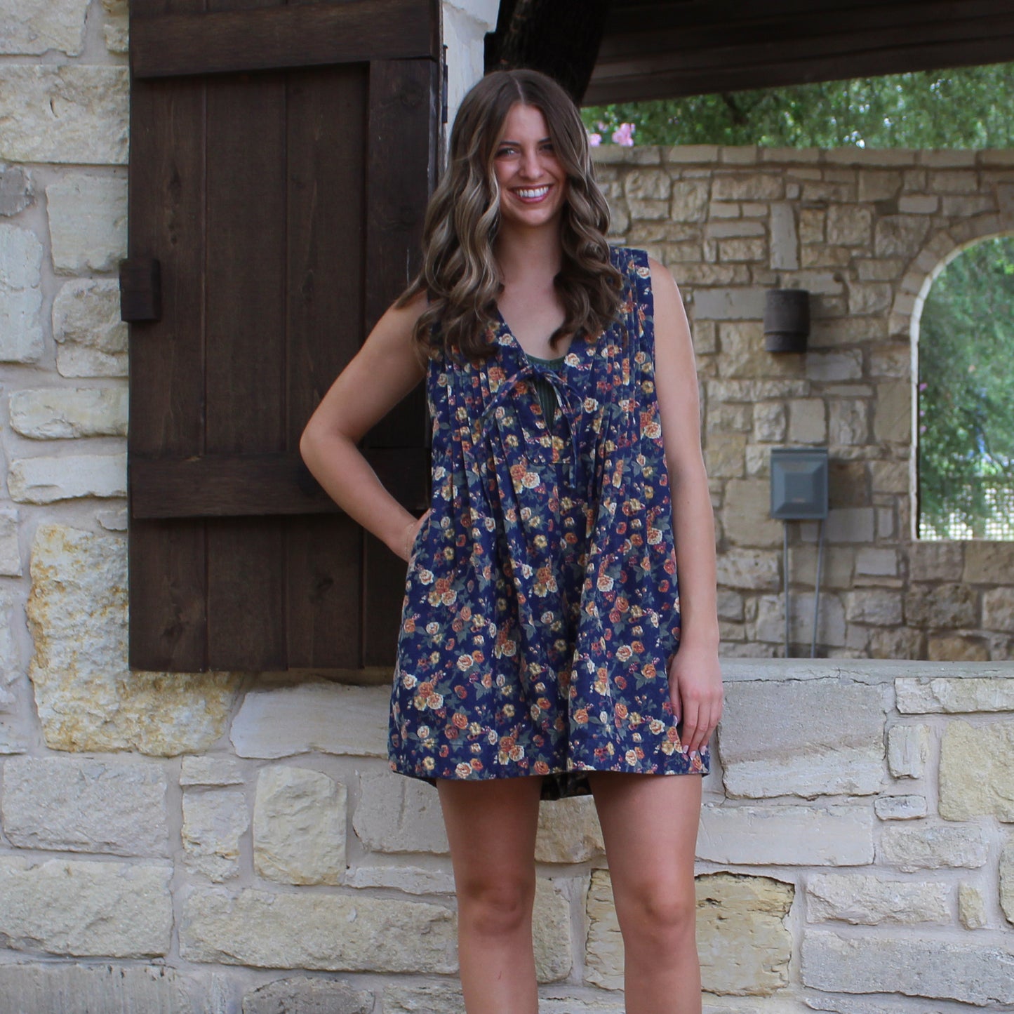 BiBi Denim Washed Floral Romper