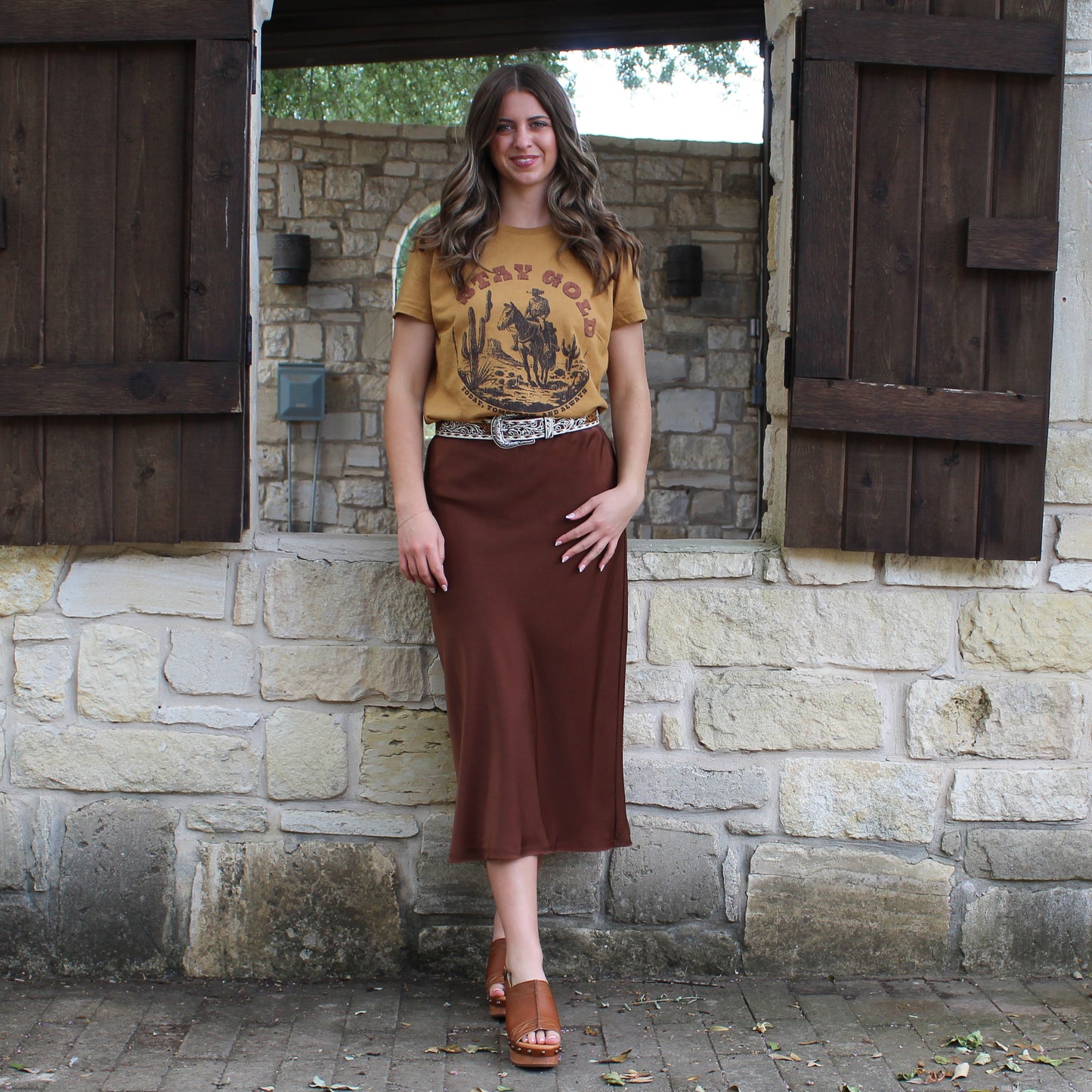 G&G Satin Maxi Skirt Chocolate