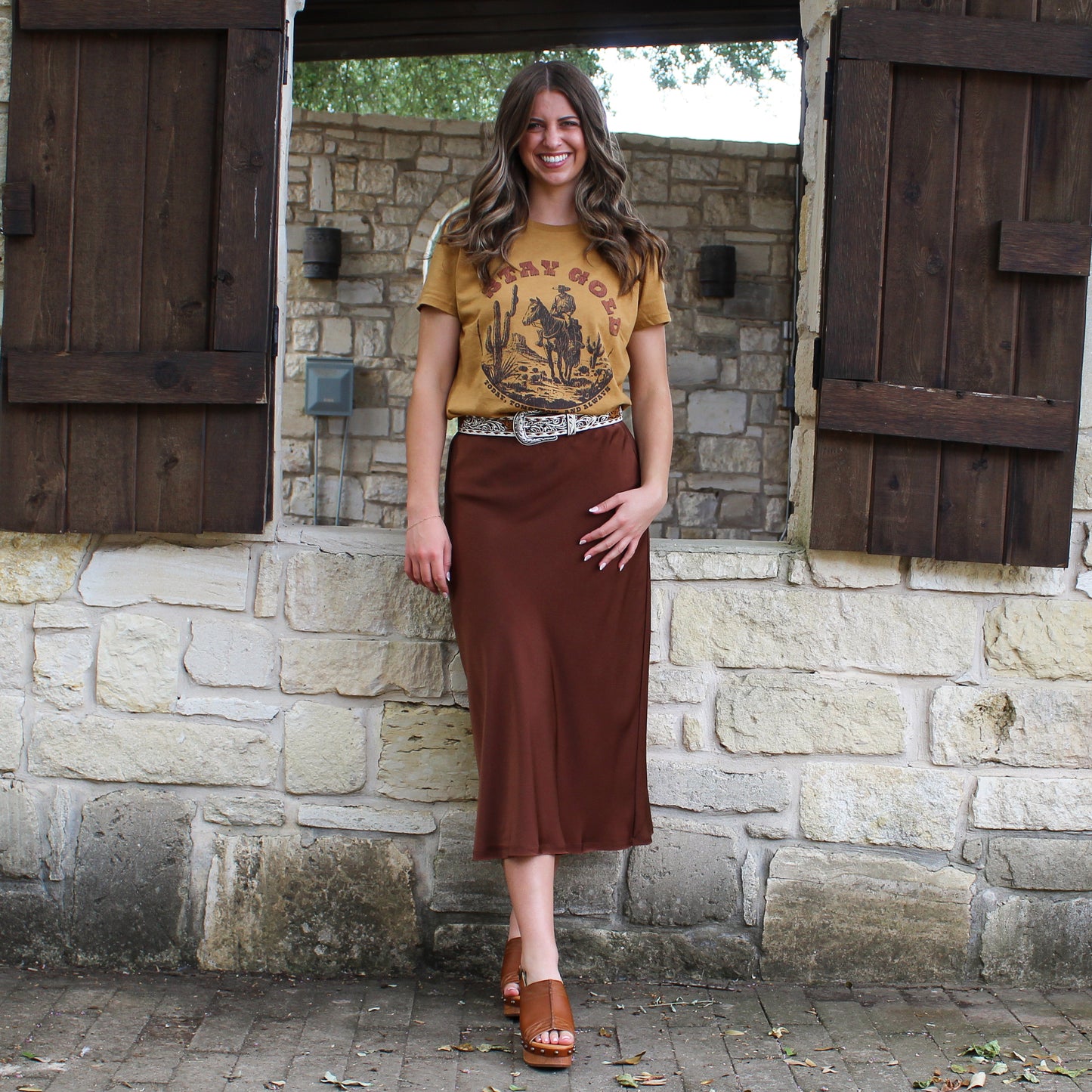 G&G Satin Maxi Skirt Chocolate