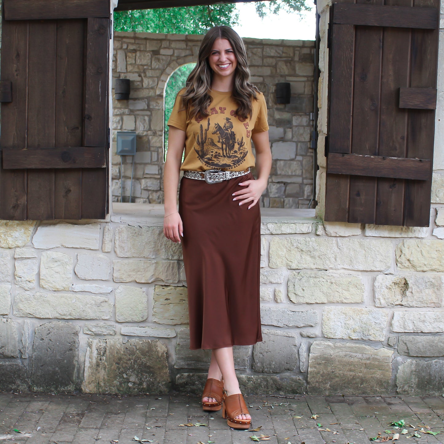 G&G Satin Maxi Skirt Chocolate