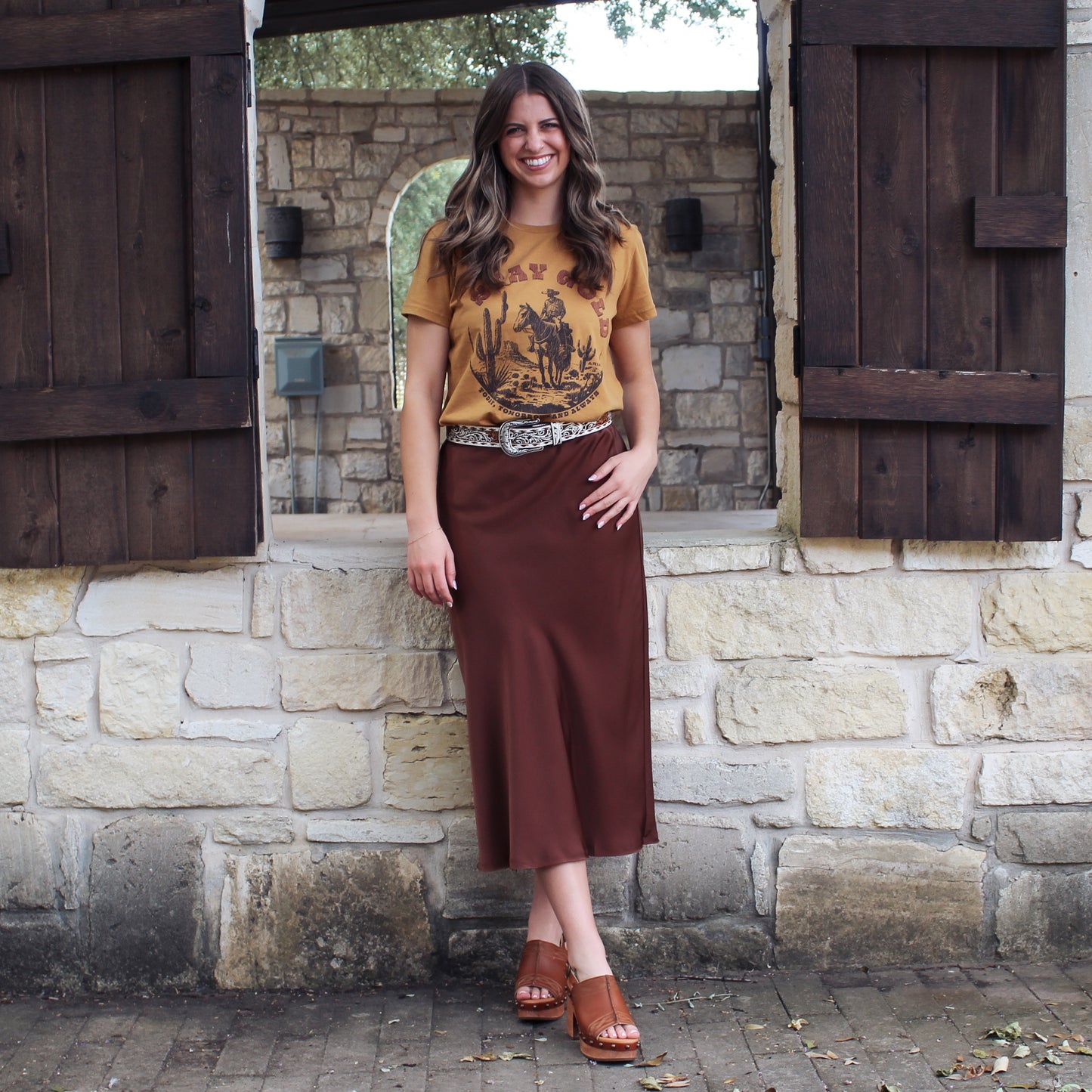 G&G Satin Maxi Skirt Chocolate