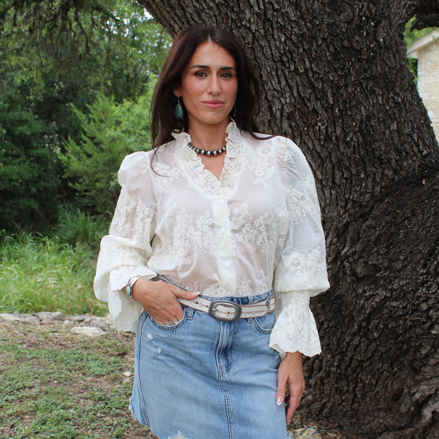 Taelynn Cream Embroidered Blouse