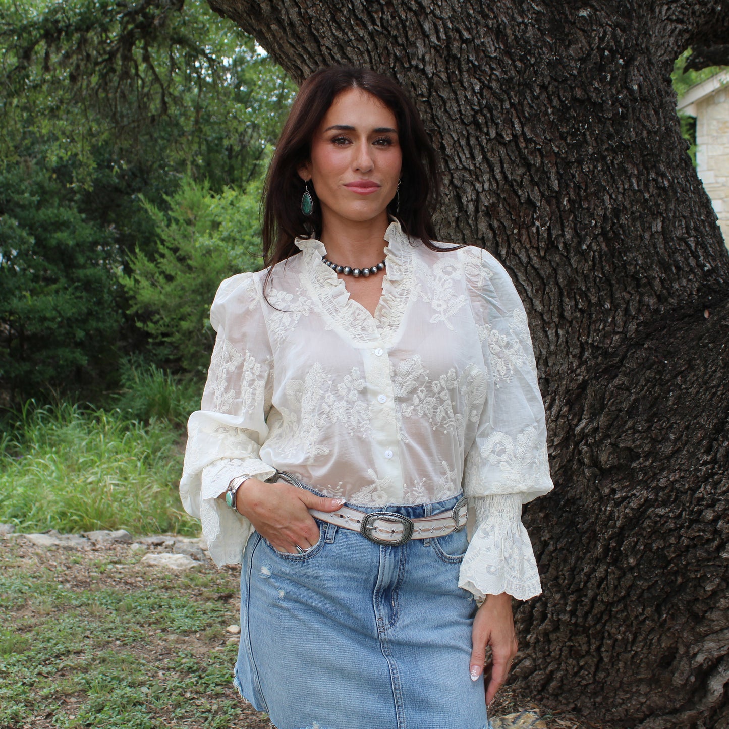 Taelynn Cream Embroidered Blouse