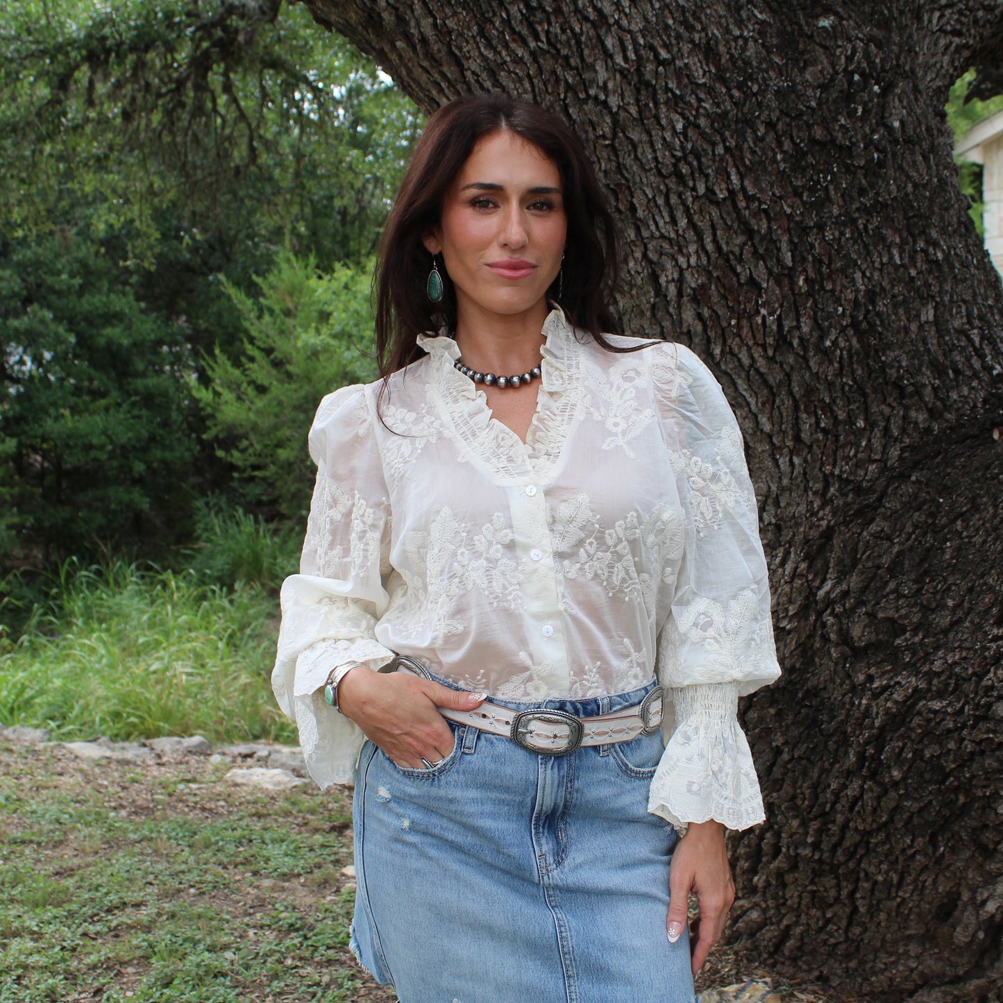 Taelynn Cream Embroidered Blouse