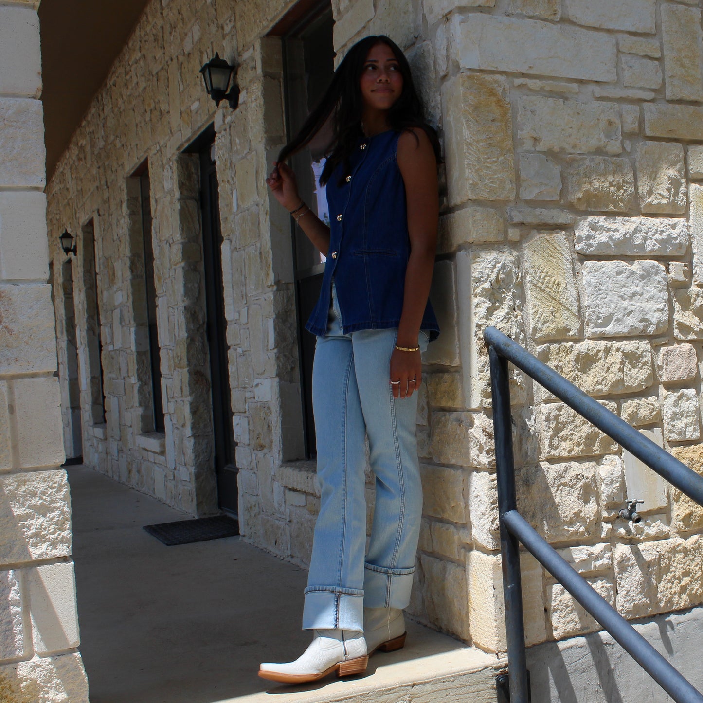 Blue B Gold Button Denim Vest