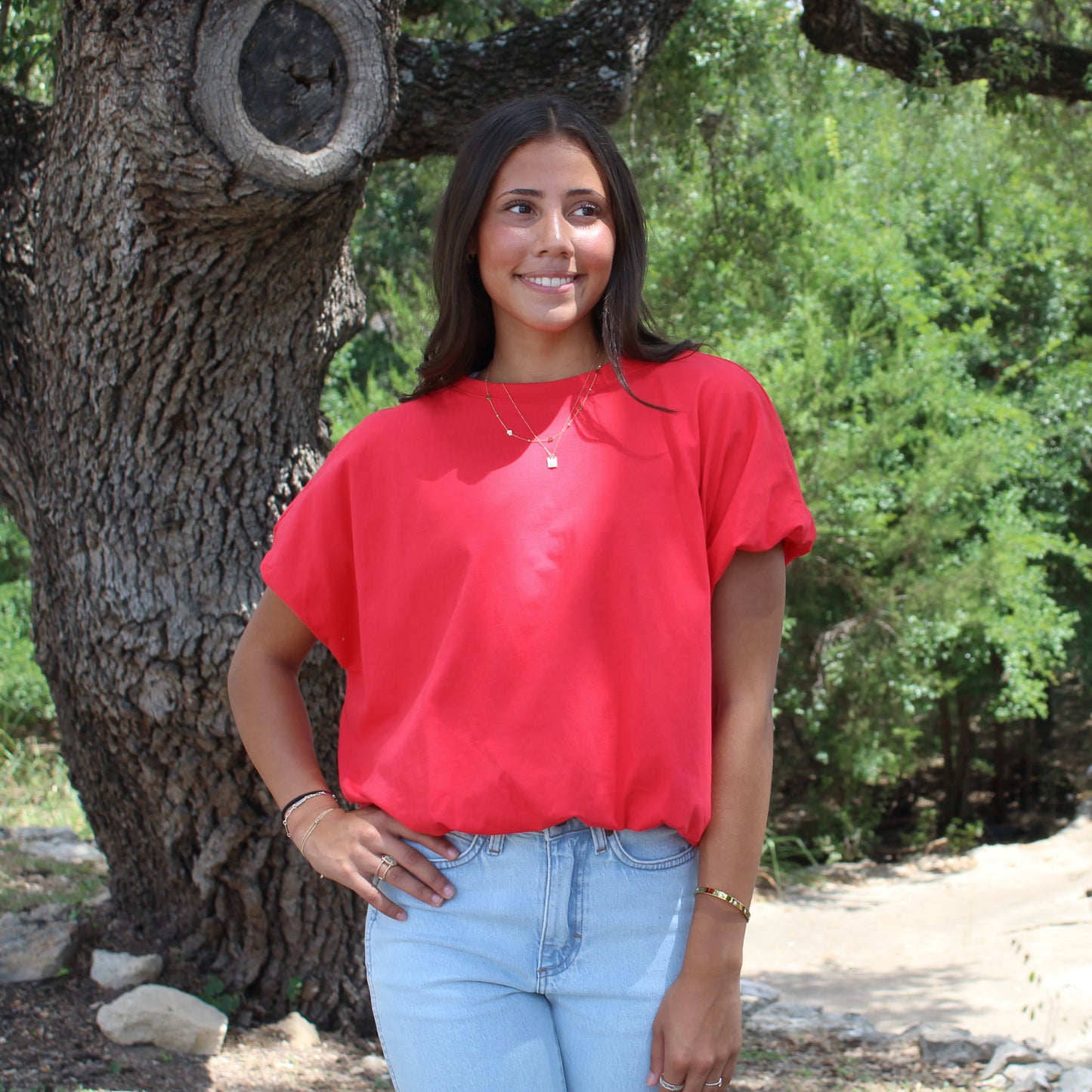 Wishlist Bubble Hem Knit Top Red