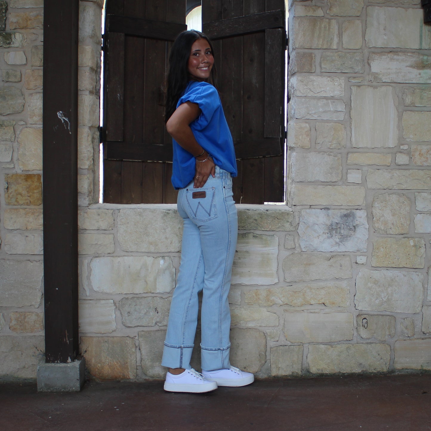 Wishlist Bubble Hem Knit Top Blue