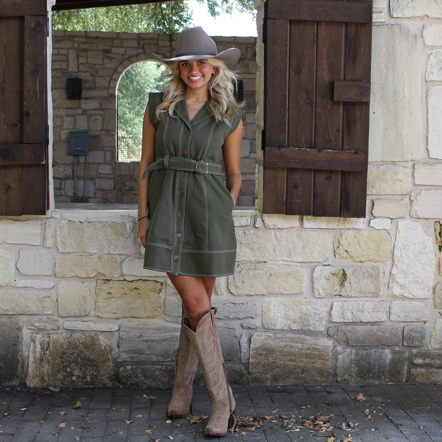 Entro Olive Contrast Stitch Dress
