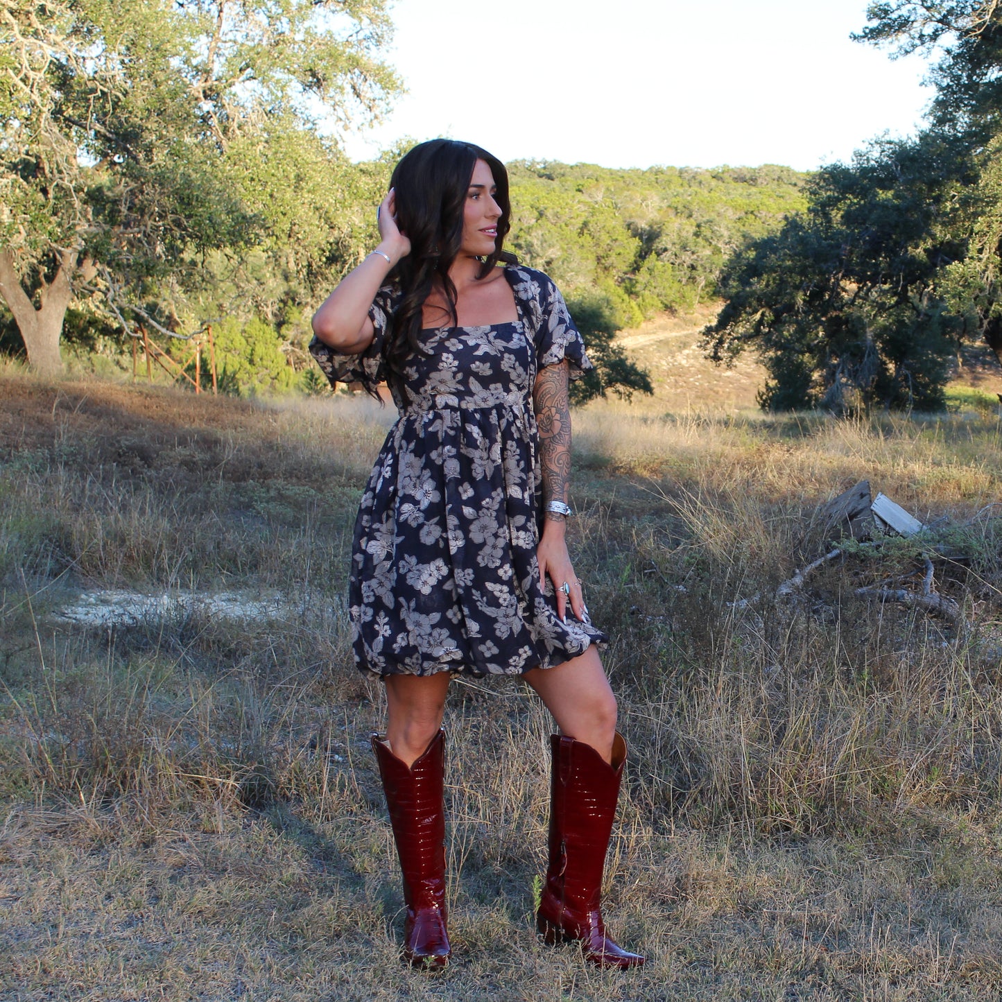 Hem&Thread Jacquard Floral Bubble Dress