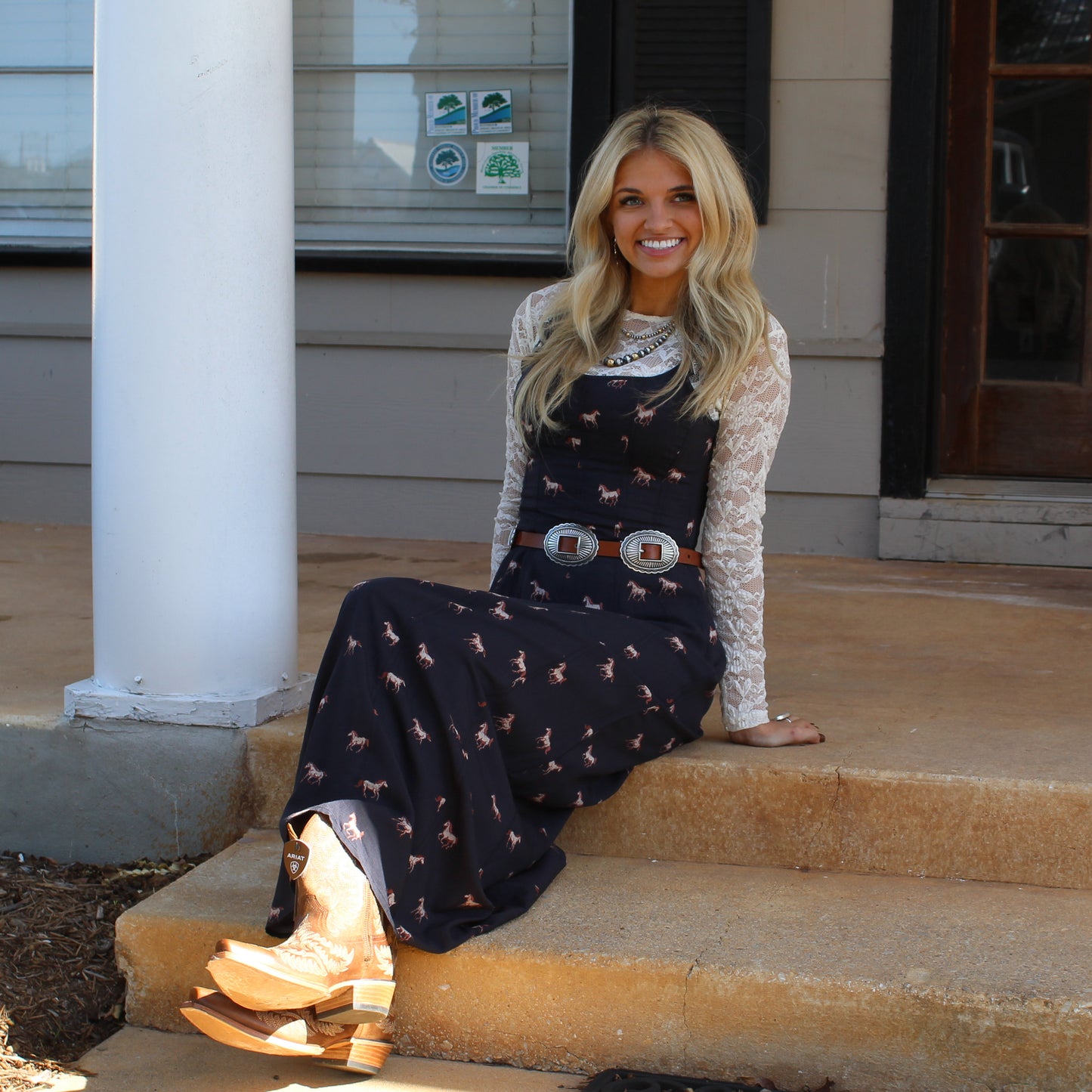 Rock&Roll Horse Print Buckle Dress