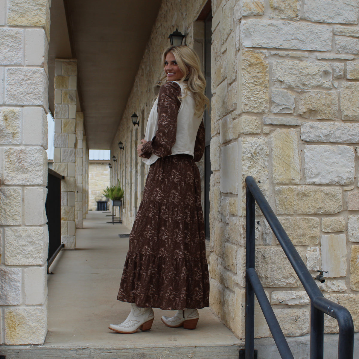 ROck&Roll Brown Challis Peasant Smocked Dress - Petticoat Junction