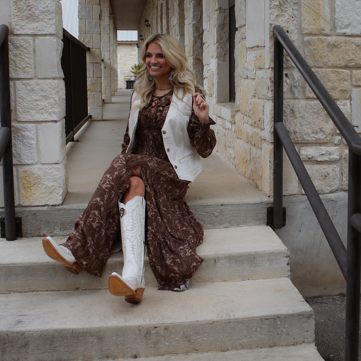 ROck&Roll Brown Challis Peasant Smocked Dress - Petticoat Junction