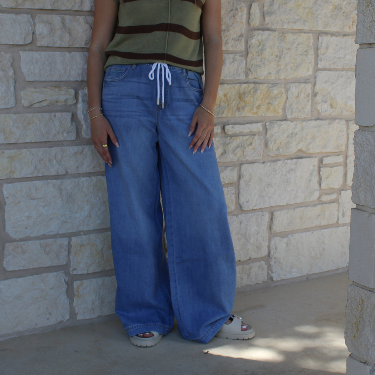 Hidden Lt Wash Elastic Waist Drawstring Pant - Petticoat Junction
