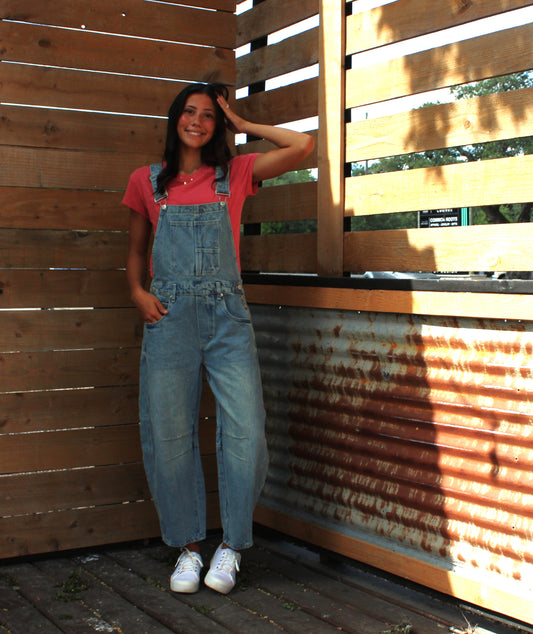 EEsome Denim Barrel Leg Overalls