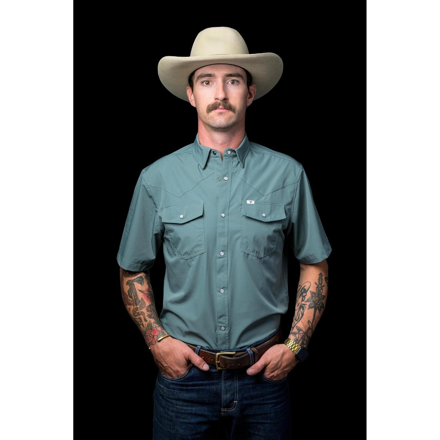 Ferrell Teal Short Sleeve Snap Shirt
