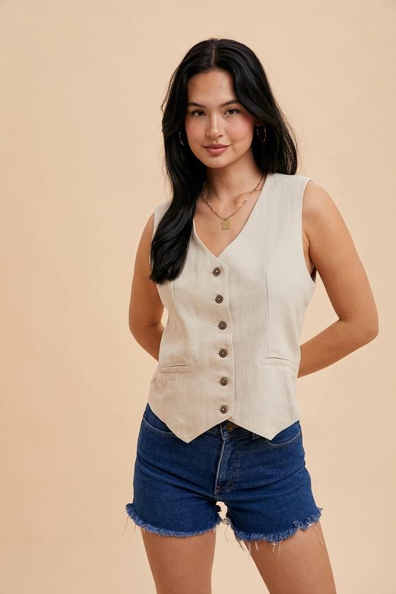 Loom Linen/Cotton Blend Vest Natural