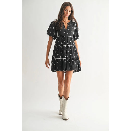 Cam Black Floral Embroidered Dress
