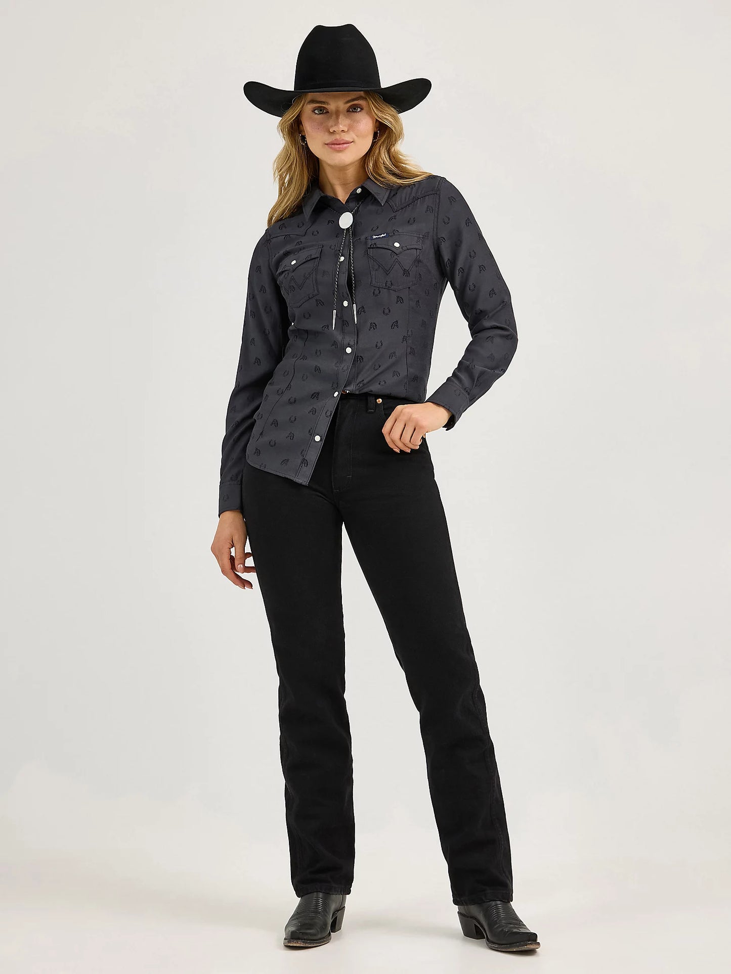 Wrangler Black Horseshoe Pearl Snap Shirt