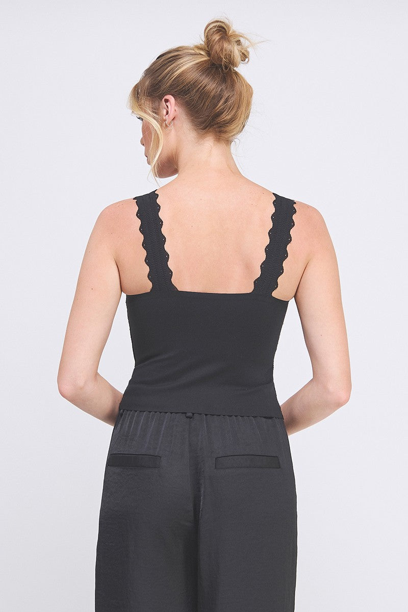 AR Black Pointelle Knit Bralette Tank