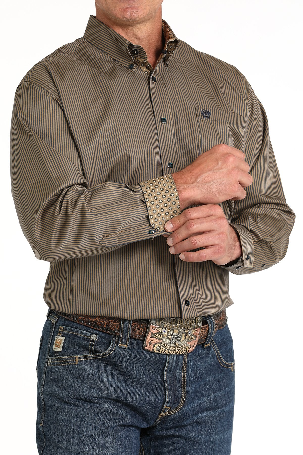 Cinch Brown Stripe Tencel Shirt